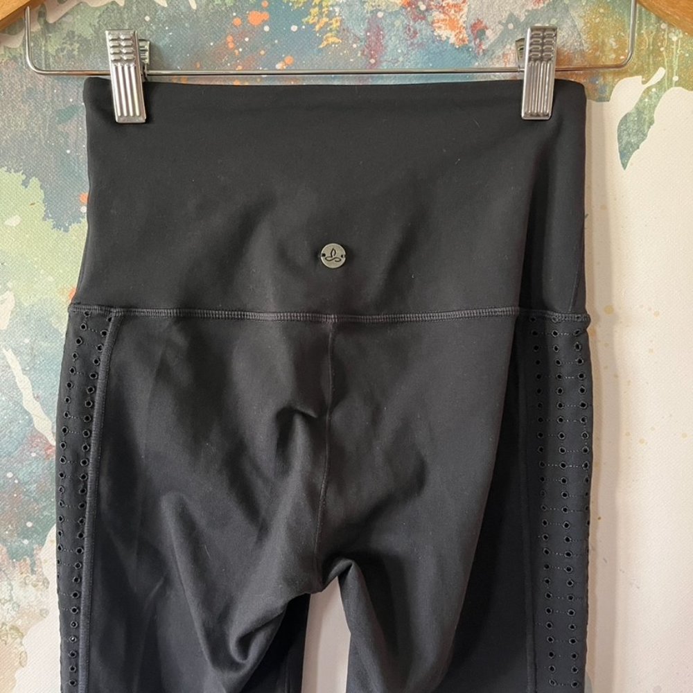 Prana Leggings‎ Black Eyelet Detail Pull On Waistband Pocket Mid Rise Size XS - Picture 6 of 11